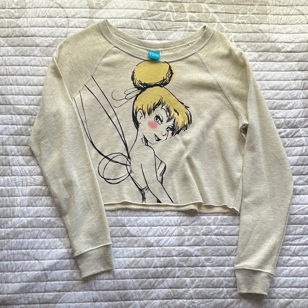 Disney Cream Tinker Bell Cropped Sweatshirt